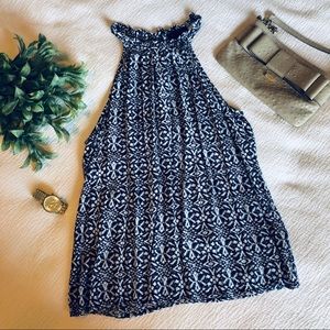 Cynthia Rowley Halter Ruffle Blouse, Navy & White